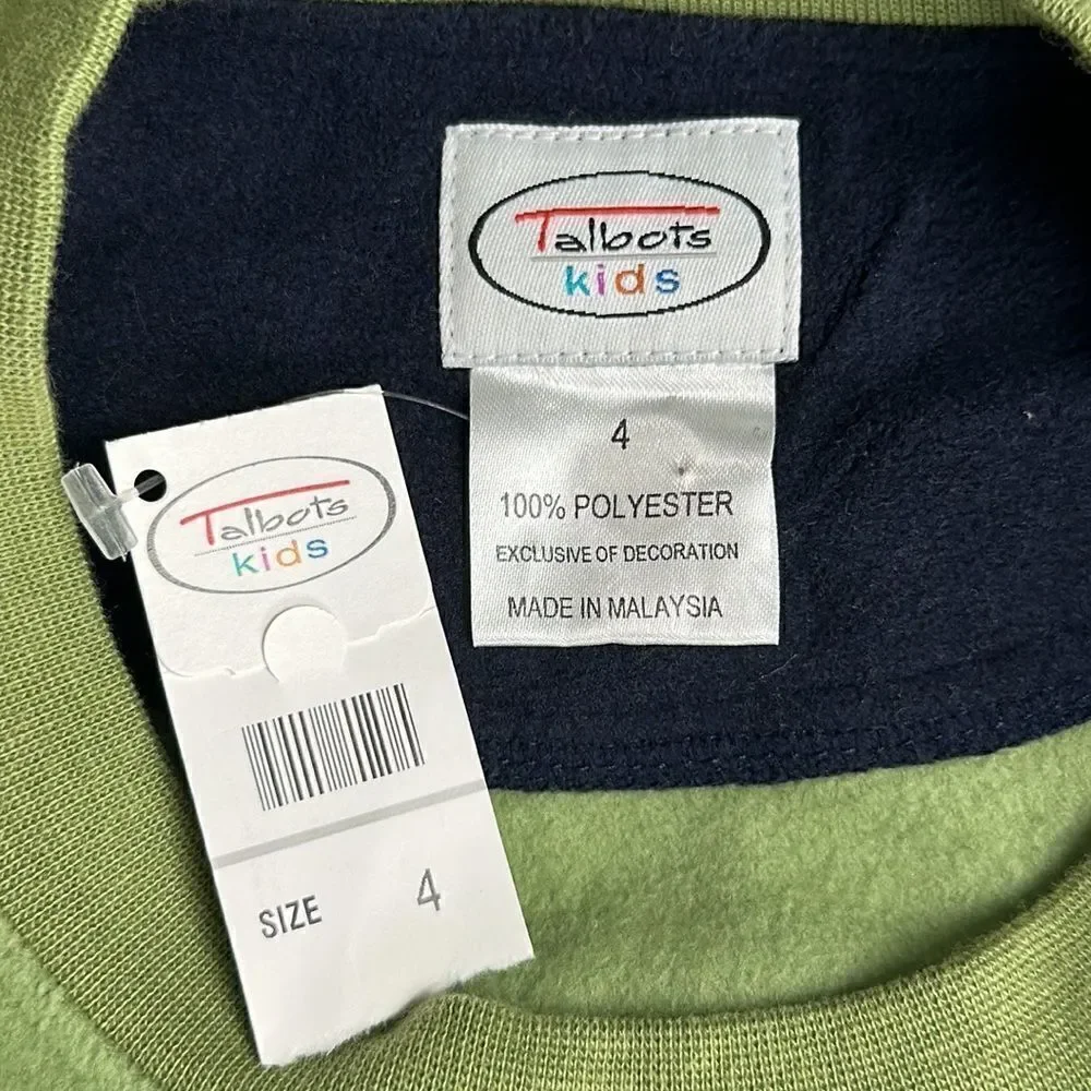 NWT New TALBOTS Kids Vintage Fleece Green Sweatshirt Skating Snowmans size 4